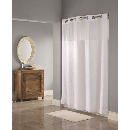 Hookless® Coral Polyester Shower Curtain with Sheer Window & Snap Liner, 71"x77", White